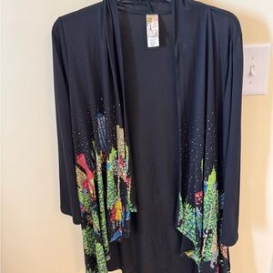 Black lightweight flared Christmas wrap Colorful Cityscape Design